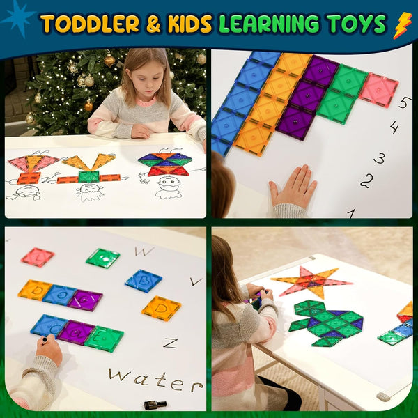 Magnetic Tiles Toddler Toys Magnetic Building Blocks for Kids Ages 3-12 STEM Educational Toys for Girls & Boys Sensory Play for Preschool Learning