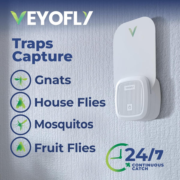 VEYOFLY Fly Catcher Indoor, Fly Trap Indoor, (1 Device + 3 Refills) Fruit Fly Traps for Indoors, Gnat Traps for House Indoor, Bug Killer, Fly