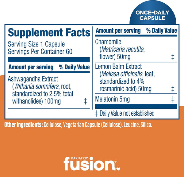 Bariatric Fusion Sleep Support | Vegan Sleep Supplement with Melatonin and Ashwagandha | Bariatric Vitamin for Adults* | Gluten, Dairy and Soy