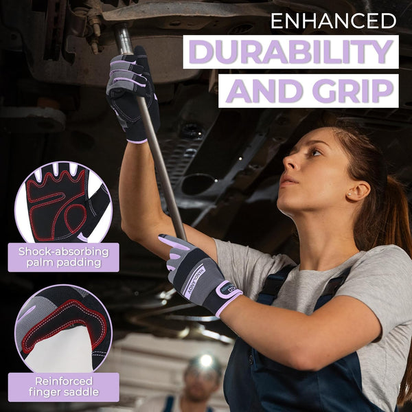 HANDLANDY Women Safety Work Gloves Utility Touch Screen Working Grip Glove for Yardwork Gardening Breathable Mechanic Gloves