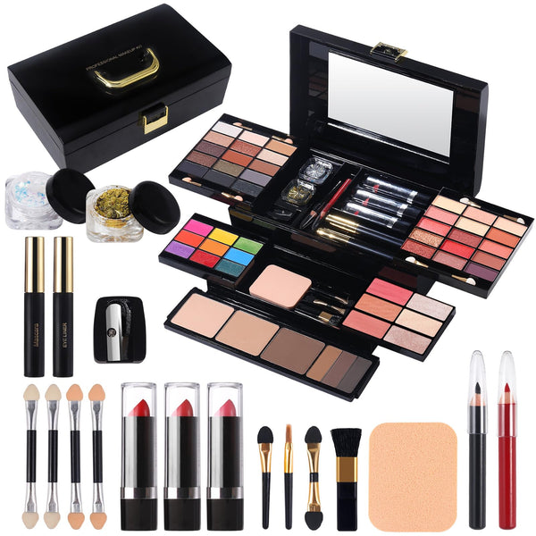 Professional Makeup Kit for Women Girl Full Kit with Mirror 60 Colors All in One Make up Gift Set Included Eyeshadow,Blusher,Highlighter,Compact