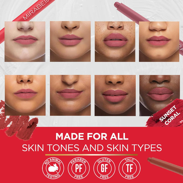 Mirabella Velvet Matte Lip Crayon - Long Lasting Lipstick Crayon & Lip Liner - Retractable, Highly Pigmented Lip Tint & Moisturizing Antioxidant