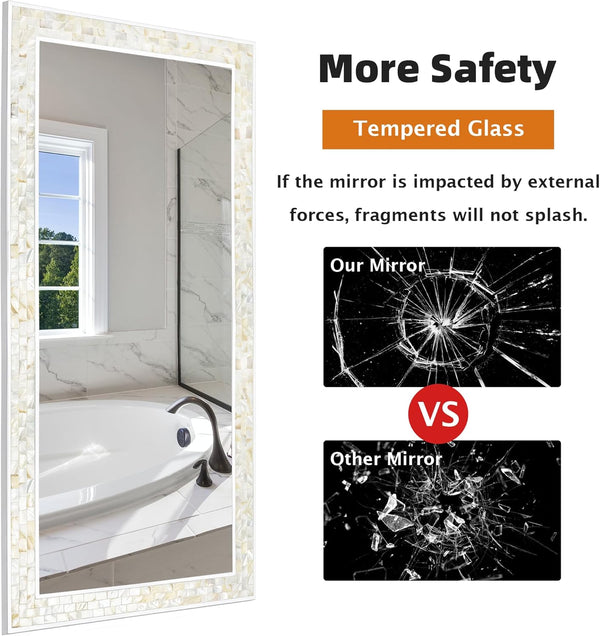 Tanmicoshomy 24 X 47 Inch Rectangle Wall Mirror, Natural Shell Framed Rectangular Mirror for Bathroom Vanity Bedroom, Living Room, Entryway, Wall