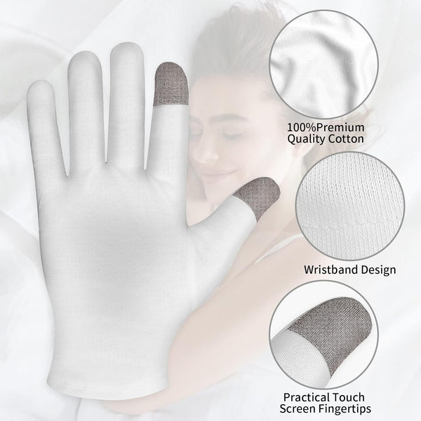 Sibba 2 Pairs Touch Screen Moisturizing Gloves White Cotton Moisturizing Gloves Overnight Bedtime Heal Eczema Sleeping Lotion Hand Spa Treatment