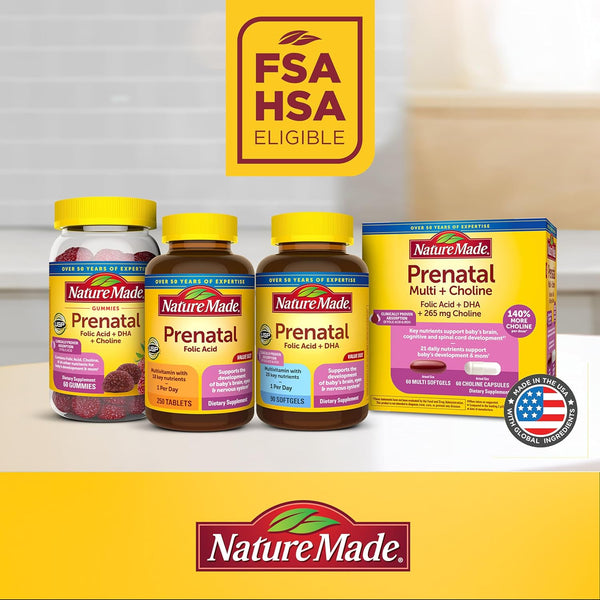 Nature Made Prenatal with Folic Acid + DHA, Prenatal Vitamin and Mineral Supplement for Daily Nutritional Support, 110 Softgels, 110 Day Supply