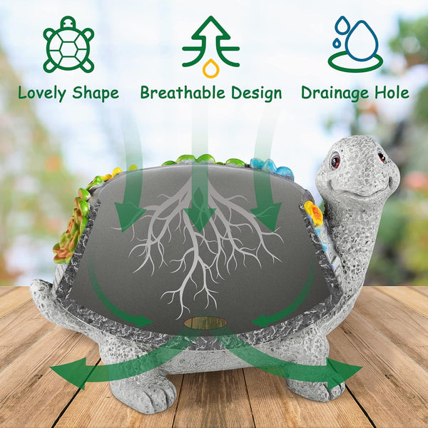 LESES Turtle Succulent Pot Planters for Indoor Plants with Drainage Hole, Flower Garden Cute Pots for Plants, Succulent, Cactus Home Office Desk