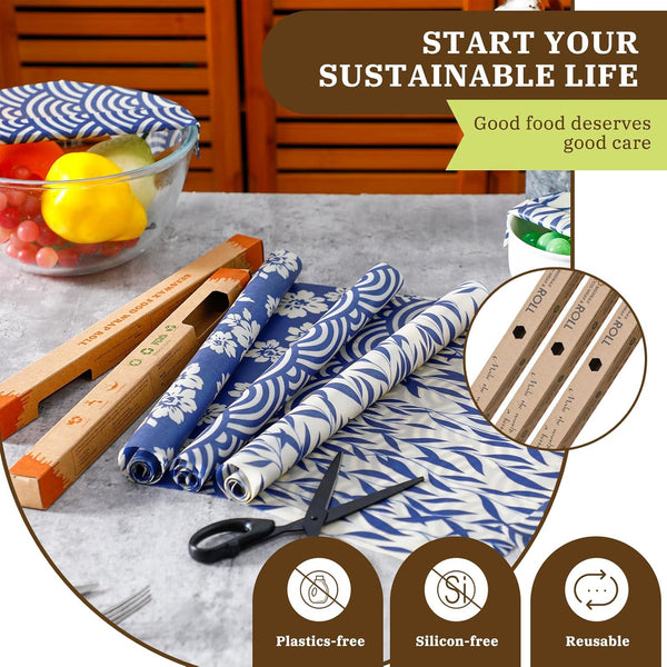 Moukeren 3 Rolls Reusable Beeswax Wrap 13'' X 40'' Food Wrap Beeswax Paper Food Wrappers Cotton Bread Sandwich Wrapper for Kitchen Storage Gifts,