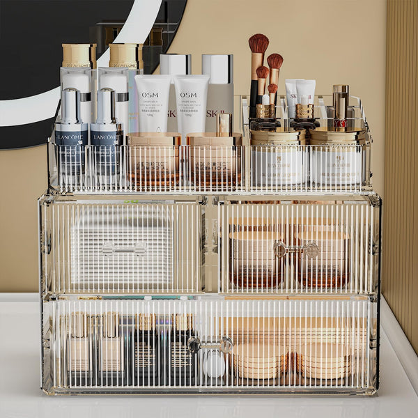 ZHIAI Stackable Storage Drawers, Acrylic Bathroom Counter Organizer Clear Makeup Organizers for Vanity, Kitchen Cabinets, Bathroom, Undersink,