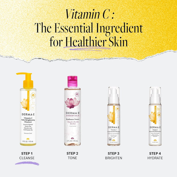 Derma E Vitamin C Cleanser - Daily Brightening & Hydrating Face Wash to Even Out Skin Tone â Moisturizing Face Cleanser for a Radiant Glow, 6 Fl Oz