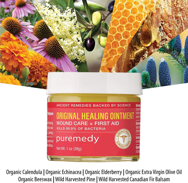 Puremedy Original Healing Ointment - All Natural First Aid Salve for Wounds, Burns, Cuts, Bug Bites, Bed Sores, and Skin Irritations - Safe for