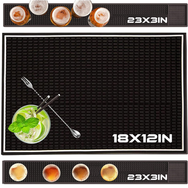 3 Pack Rubber Bar Mats, Spill Bar Mats for Bartending,Non-Slip Coffee Bar Mats for Countertop,Black Bar Mat for Home Bar,Kitchen,
