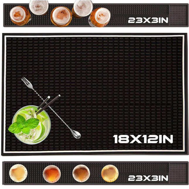 3 Pack Rubber Bar Mats, Spill Bar Mats for Bartending,Non-Slip Coffee Bar Mats for Countertop,Black Bar Mat for Home Bar