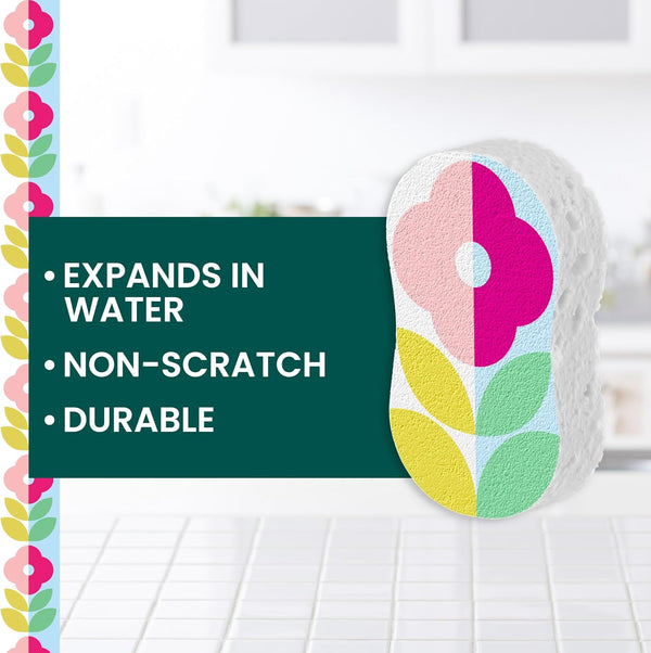 Scotch-Brite Brite Blooms Pop up Kitchen Sponges, Unique Compressed Kitchen Sponge for Cleaning Gently, Spring Flower Pattern Dish Sponge That