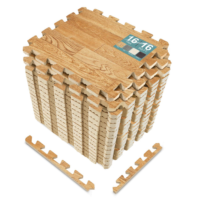 Sorbus Wood Grain Floor Mats Foam Interlocking Mats Each Tile 1 Square Foot 3/8-Inch Thick Flooring Wood Mat Tiles - Hom