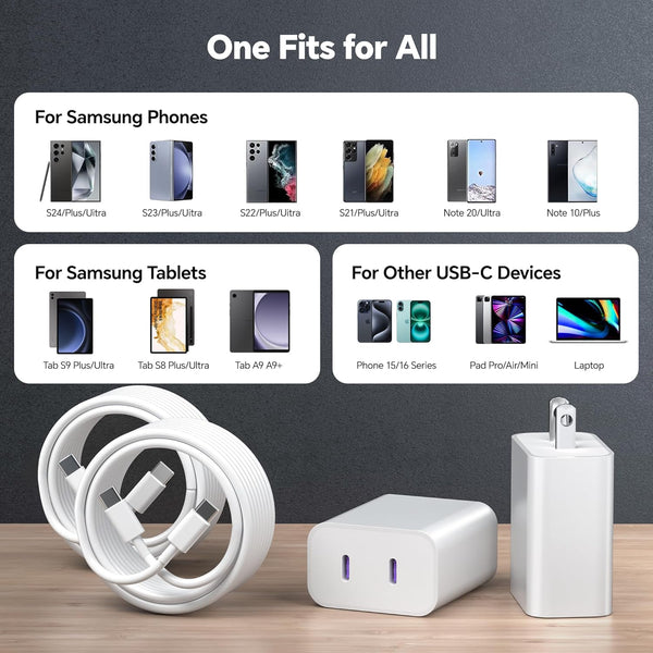 Dayaoncy Compatible with Iphone 16/15 Charger Fast Charging, 20W USB C Wall Charger with 3Pack 10FT USB C to C Cable, Type C to Type C Fast