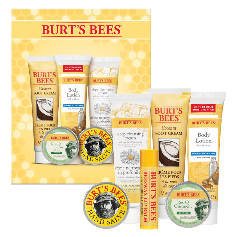 Burt'S Bees Gifts Ideas - Timeless Minis Set, 6 Products - Beeswax Lip Balm, Coconut Foot Cream, Honey Body Lotion, Deep Cleansing Cream, Res-Q
