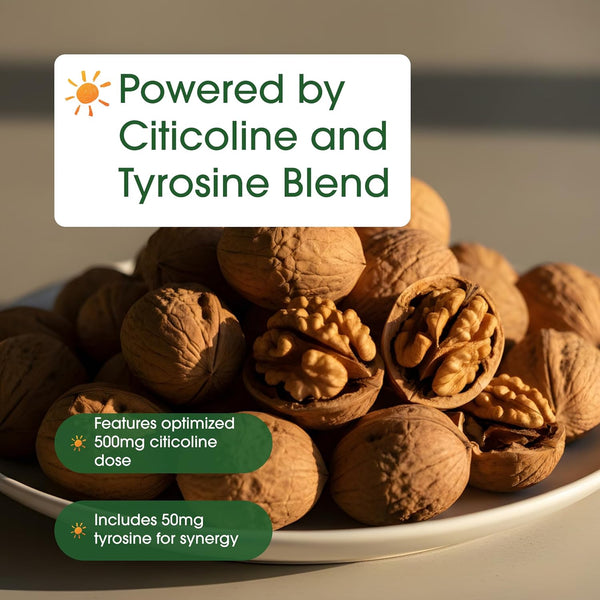 Naturebell Citicoline Supplements, CDP Choline, Citicoline 500Mg plus Tyrosine 50Mg per Serving, Optimized Dosage, 120 Capsules, 2 in 1 Formula,