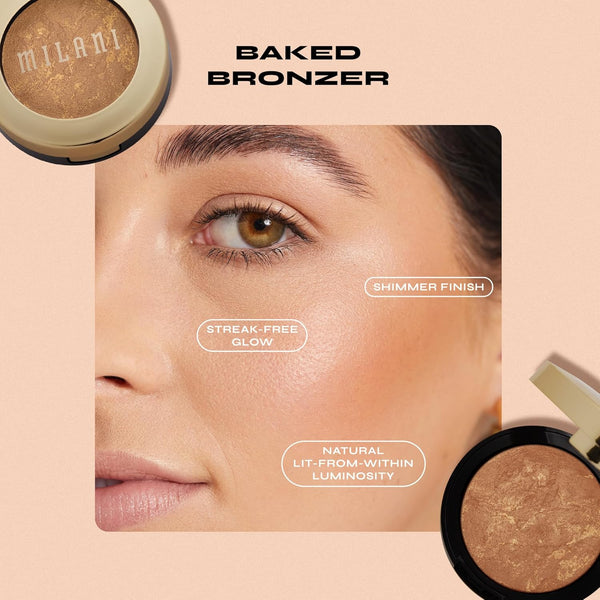 Milani Baked Bronzer - Glow, Cruelty-Free Shimmer Bronzing Powder to Use for Contour Makeup, Highlighters Makeup, 0.25 Ounce