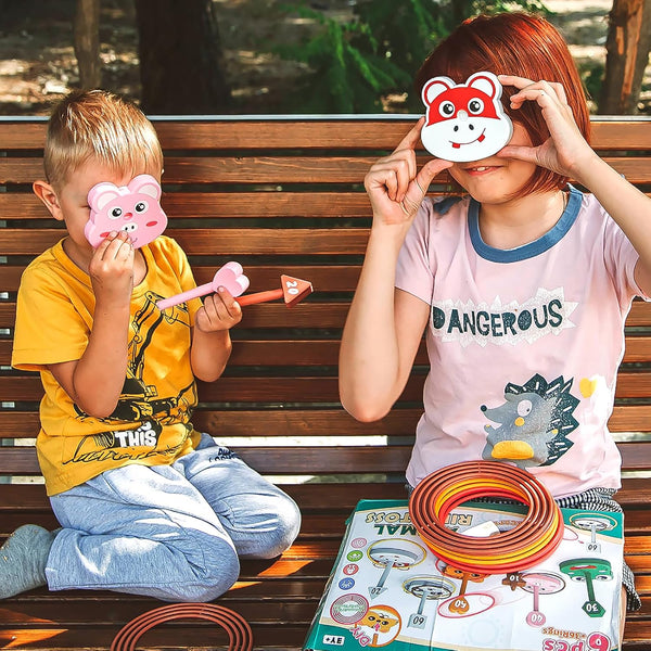 Animal Ring Toss Game Toy Set for Kids, 6 Targets Stands & 36 Rings Combo, Indoor Outdoor Party Yard Family Adults Activity, Birthday Present for