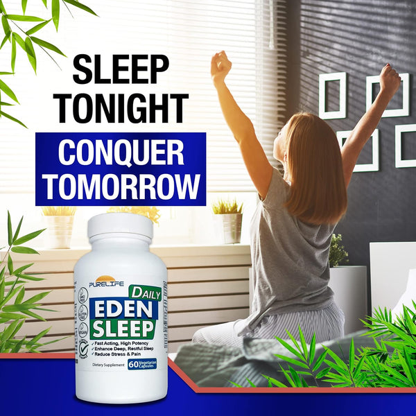 Eden Daily Sleep [New GABA Free Formula] â Fall Asleep Faster, Relax Your Muscles, Promote Deep and Restful Sleep (60 Vegan Capsules)