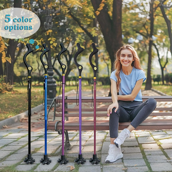 Walking Cane Foldable for Men & Women Seniors for Balance,Self Standing Folding Cane,Height Adjustable Anti-Slip Lightweight Alloy Walking Stick