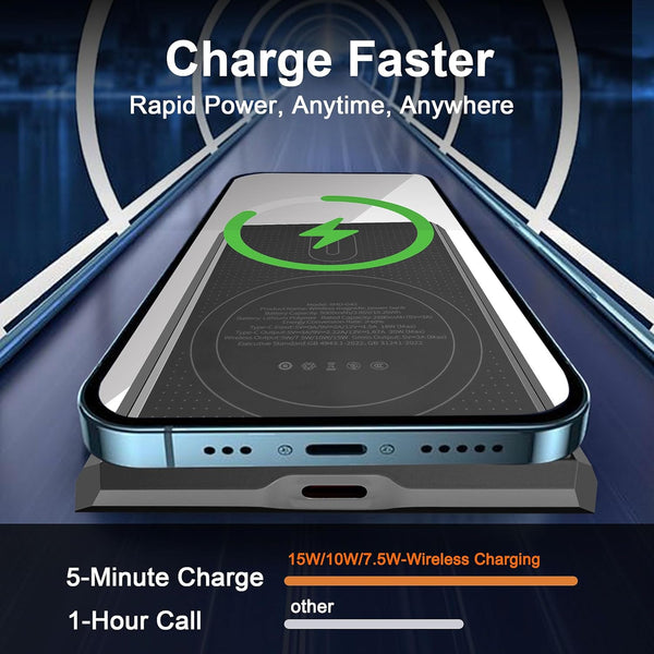 Magnetic Portable Charger 5000mAh with 15W Wireless & 20W PD Fast Charging,Ultra-Slim Travel-Ready Design,LED Display & Premium Metal