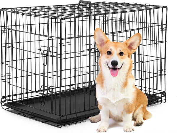 Bestpet 30 Inch Dog Crates for Medium Small Dogs Folding Metal Wire Crates Dog Kennels Outdoor and Indoor Pet Dog Cage Crate with