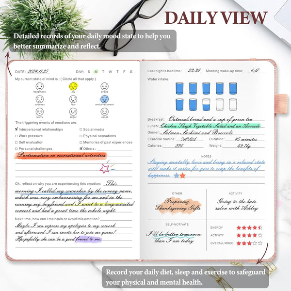 JUBTIC Mood Tracker Journal, Mental Health Journal for Women, 100-Day Self Care & Anxiety Journal with Wellness Tracker and Monthly Reflection,