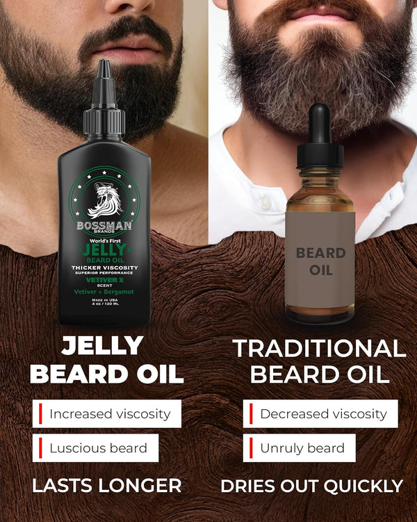 Bossman Jelly Beard Oil for Men (4 Oz, Vetiver X Scent) â Softens, Moisturizes & Conditions with Natural Ingredients