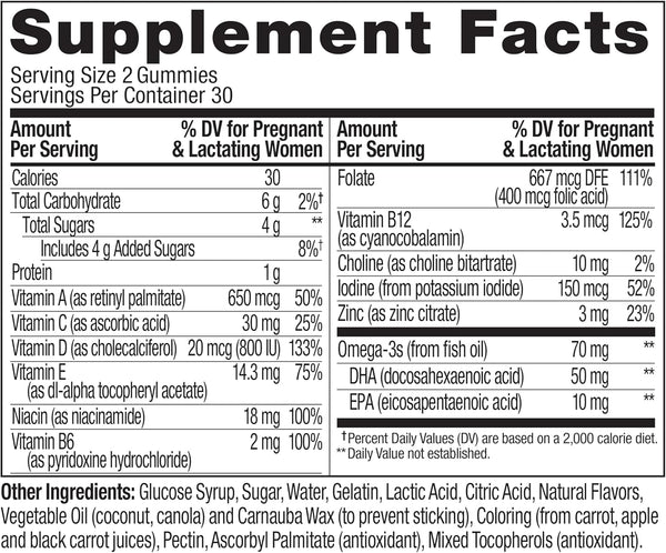 OLLY Prenatal Multivitamin Gummy, Supports Healthy Growth and Brain Development, Folic Acid, Vitamin D, Omega 3 DHA, Chewable Supplement, Citrus