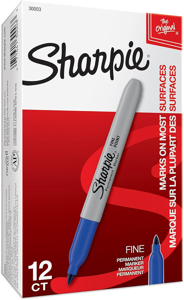 Sharpie Permanent Markers, Fine Point, Blue, 12 Count