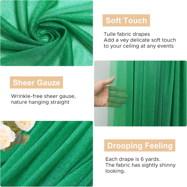 Wokceer Emerald Green Wedding Arch Draping Fabric Backdrop 3 Panels 28.7" X 20FT Sheer Drapes Fabric for Wedding Arbor C