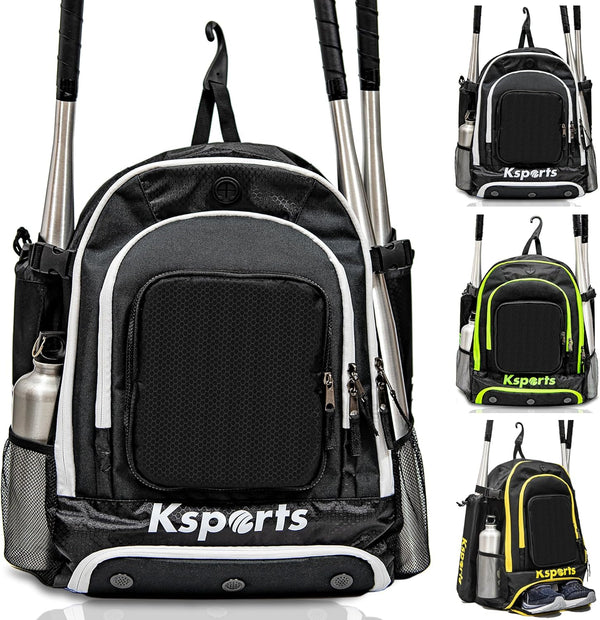 Ksports Baseball Backpack - Durable T-Ball & Softball Equipment Bag - Bat, Helmet, Glove, Gear Storage - Shoe Compartment & Fence Hook - Ideal for
