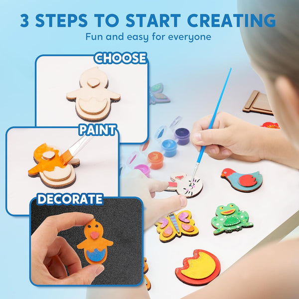 JOYIN 12 Wooden Magnet Creativity Arts & Crafts Painting Kit for Kids, Decorate Your Own Painting Gift for Halloween Crafts, Birthday Parties and