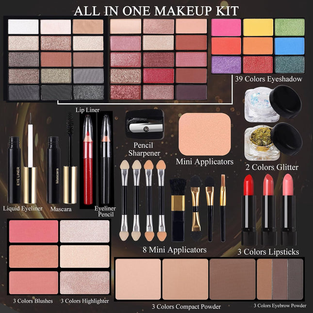 Professional Makeup Kit for Women Girl Full Kit with Mirror 60 Colors All in One Make up Gift Set Included Eyeshadow,Blu