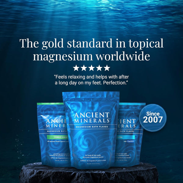 Ancient Minerals Magnesium Bath Flakes Ultra with Optimsm - Resealable Magnesium Bag of Zechstein Chloride Alternative to Epsom Bath Salt (1.65 Lb)
