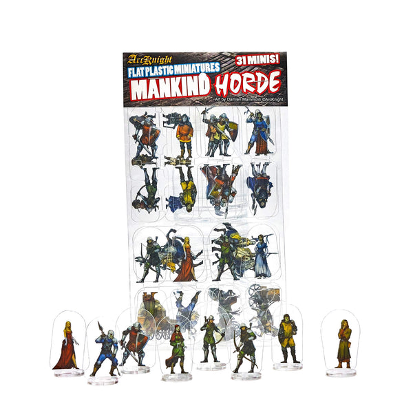 Arcknight Flat Plastic Miniatures: Mankind Horde; 31 Unique Human-Themed Enemy Minis for DND 5E and Pathfinder; Affordable, Skinny Figurines for