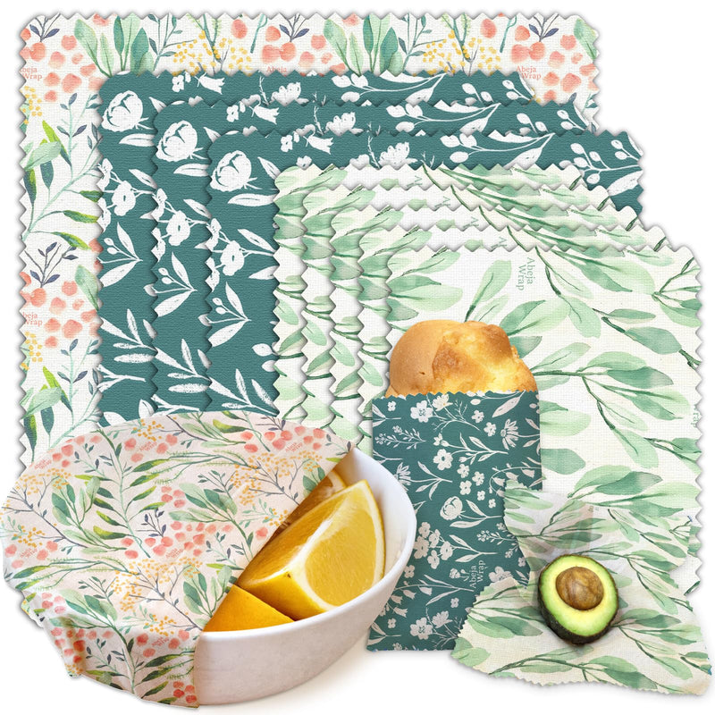 Beeswax Food Wrap, Reusable Beeswax Wraps Storage Set 9-Pack (5S 3M 1L), Organic and Beeswax Wraps Reusable, Sustainable Alternative/Flowers Grass