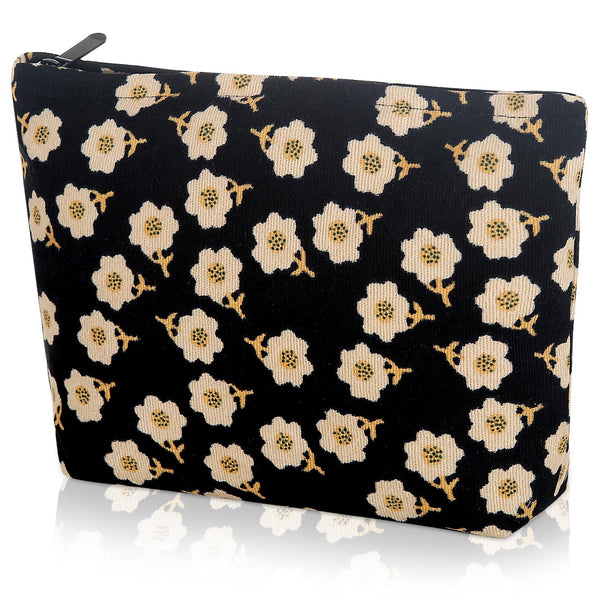 Cosmetic Bag Makeup Bag Preppy Cute Corduroy Toiletry Bag for Women Travel Essentials (Full Beige)