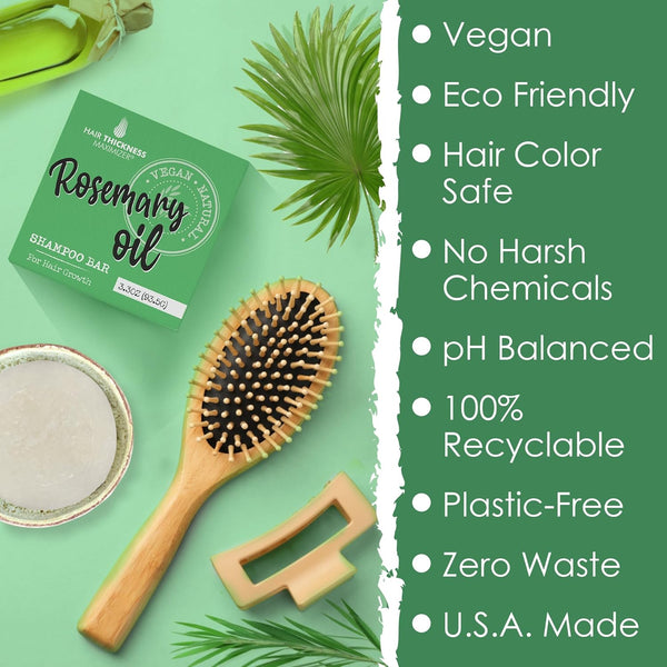 Rosemary Oil for Hair Growth Shampoo Bar. Eco-Friendly,No Harsh Chemicals, Color Safe, pH Balanced. Solid Shampoo Bar Equal to 3 Liquid Bottles.