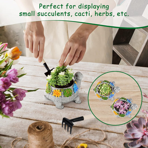 LESES Turtle Succulent Pot Planters for Indoor Plants with Drainage Hole, Flower Garden Cute Pots for Plants, Succulent, Cactus Home Office Desk