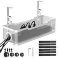 Under Desk Cable Management Tray White, Cinati Wire Organizers No Drill, Cable Tray with Clamp for Wire Management, Cord Organization Box for