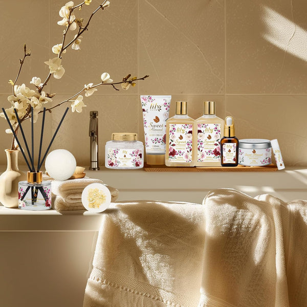 Mothers Day Gifts for Mom Spa Gift Basket Set for Women 17-Piece Almond Luxury Spa Gift Set Bath & Body Care Kit with Shower Gel, Body Cream |