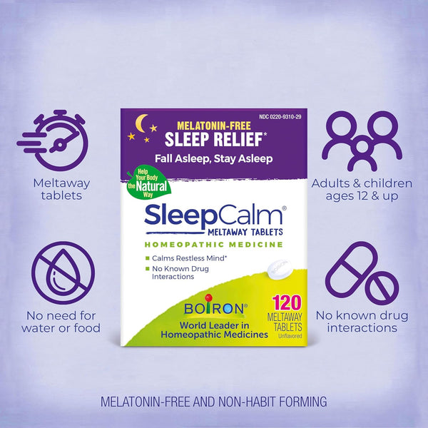 Boiron Sleepcalm Tablets Sleep Aid for Deep, Relaxing, Restful Nighttime Sleep - Melatonin-Free and Non Habit-Forming - 120 Count