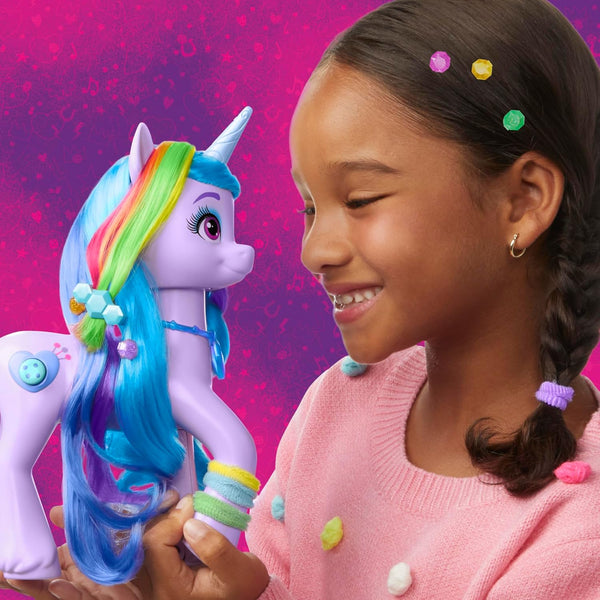 My Little Pony: Tell Your Tale Rainbow Styles Izzy Moonbow, Hair Styling Figure with Sounds, 9.5-Inch Unicorn Toys for Girls and Boys Ages 4+