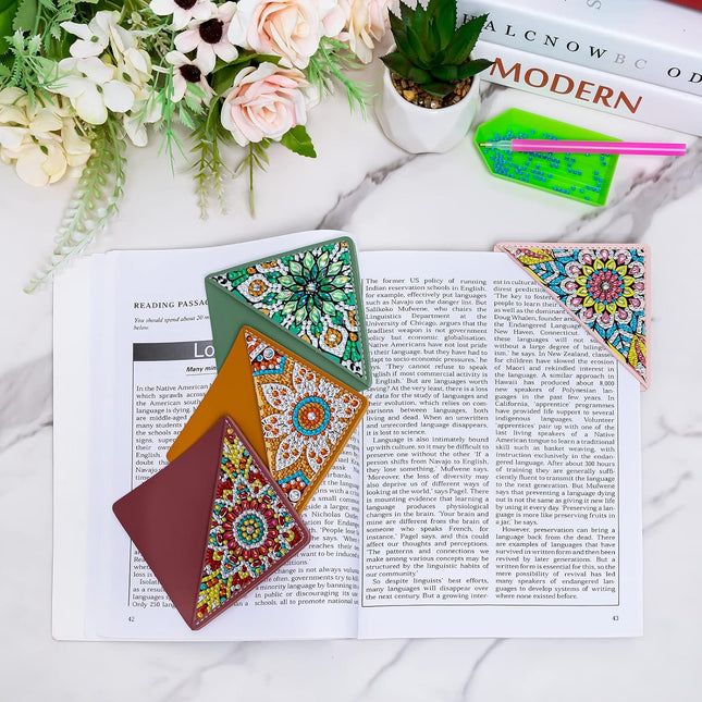 4 Pcs Diamond Painting Bookmarks, DIY Diamond Art Kits for Adults, Book Corner - Protecting Bookmark Craft Supplies Kits