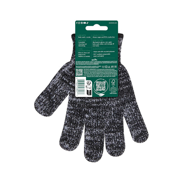 Ecotools Charcoal Bath + Shower Gloves, Exfoliating Gloves Remove Dead Skin & Cleanse Whole Body, Bath Gloves Infused with Charcoal to Scrub &