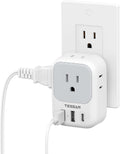 USB Wall Charger, Wall Plug Adapter Outlet Extender, TESSAN 3 Charger Block (1 USB C Port), Multi Charging Station for Cruise, Bathroom, Office,