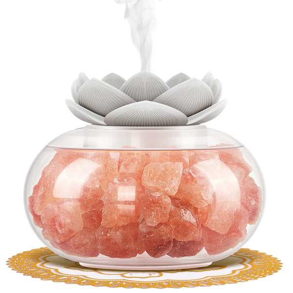 Oil Diffuser Salt Lamp Diffuser: Yeeque Aromatherapy Diffusers for Home Bedroom Office, Himalayan Pink Crystal, Cute Lotus, Auto Shut-Off, 7