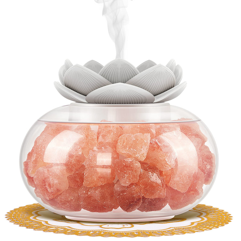 Oil Diffuser Salt Lamp Diffuser: Yeeque Aromatherapy Diffusers for Home Bedroom Office, Himalayan Pink Crystal, Cute Lotus, Auto Shut-Off, 7